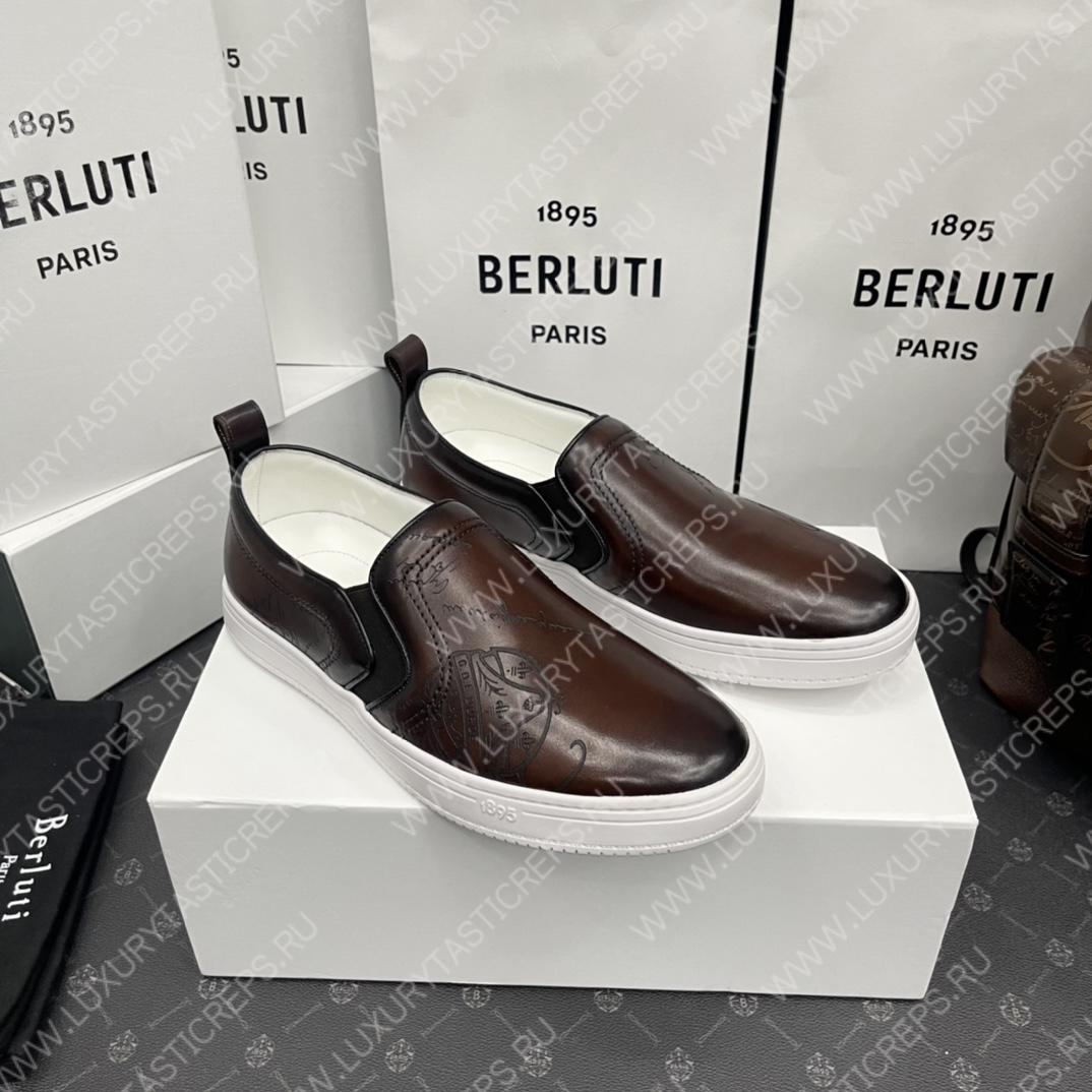 BERLUTI PLAYTIME SCRITTO SLIP-ON DARK BROWN S5685-V2
