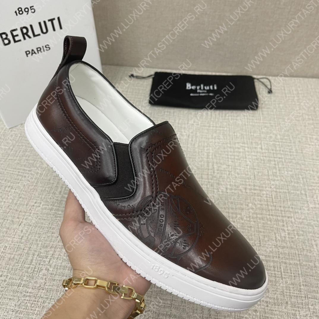 BERLUTI PLAYTIME SCRITTO SLIP-ON DARK BROWN S5685-V2