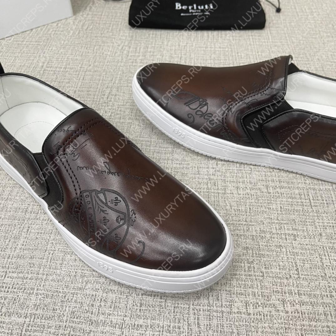 BERLUTI PLAYTIME SCRITTO SLIP-ON DARK BROWN S5685-V2