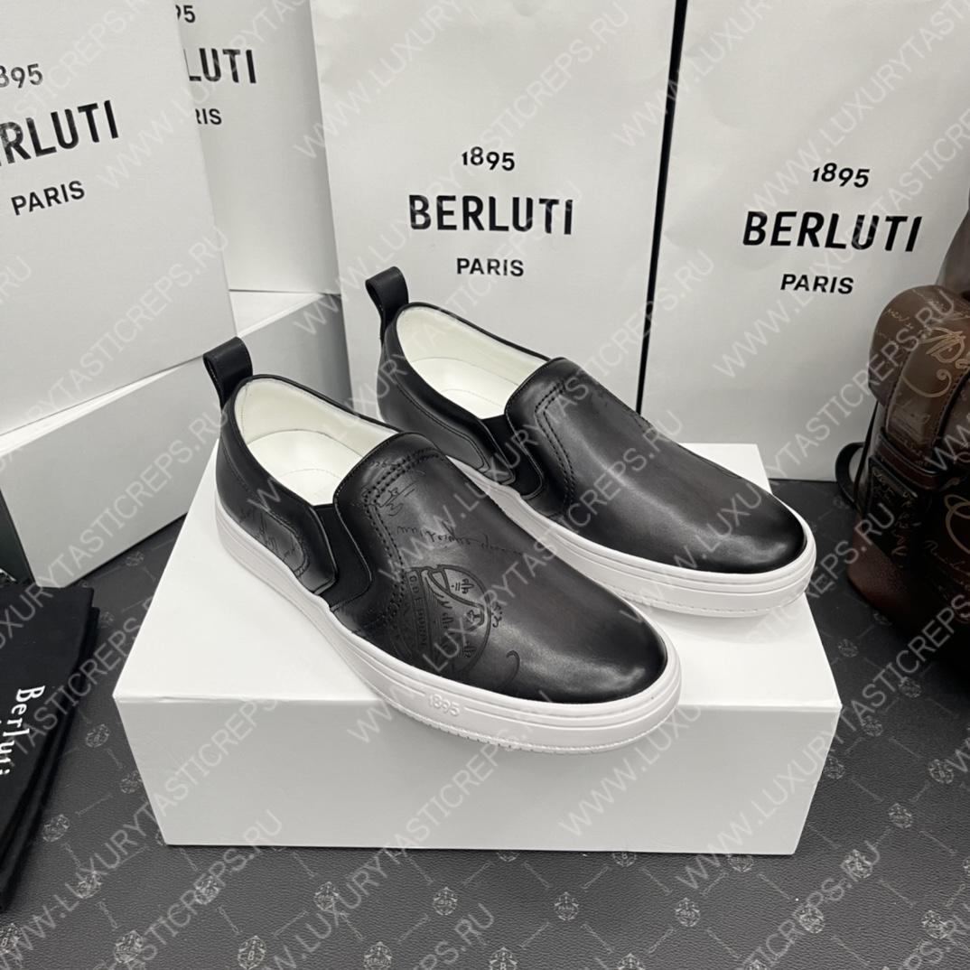 BERLUTI PLAYTIME SCRITTO SLIP-ON BLACK GREY S5685-V2