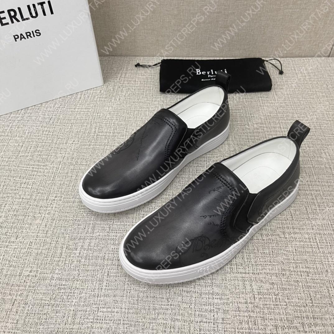 BERLUTI PLAYTIME SCRITTO SLIP-ON BLACK GREY S5685-V2