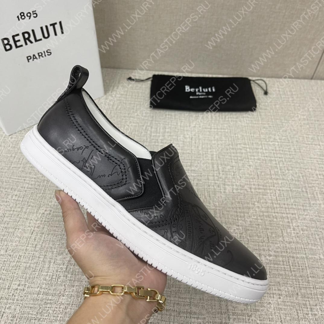 BERLUTI PLAYTIME SCRITTO SLIP-ON BLACK GREY S5685-V2