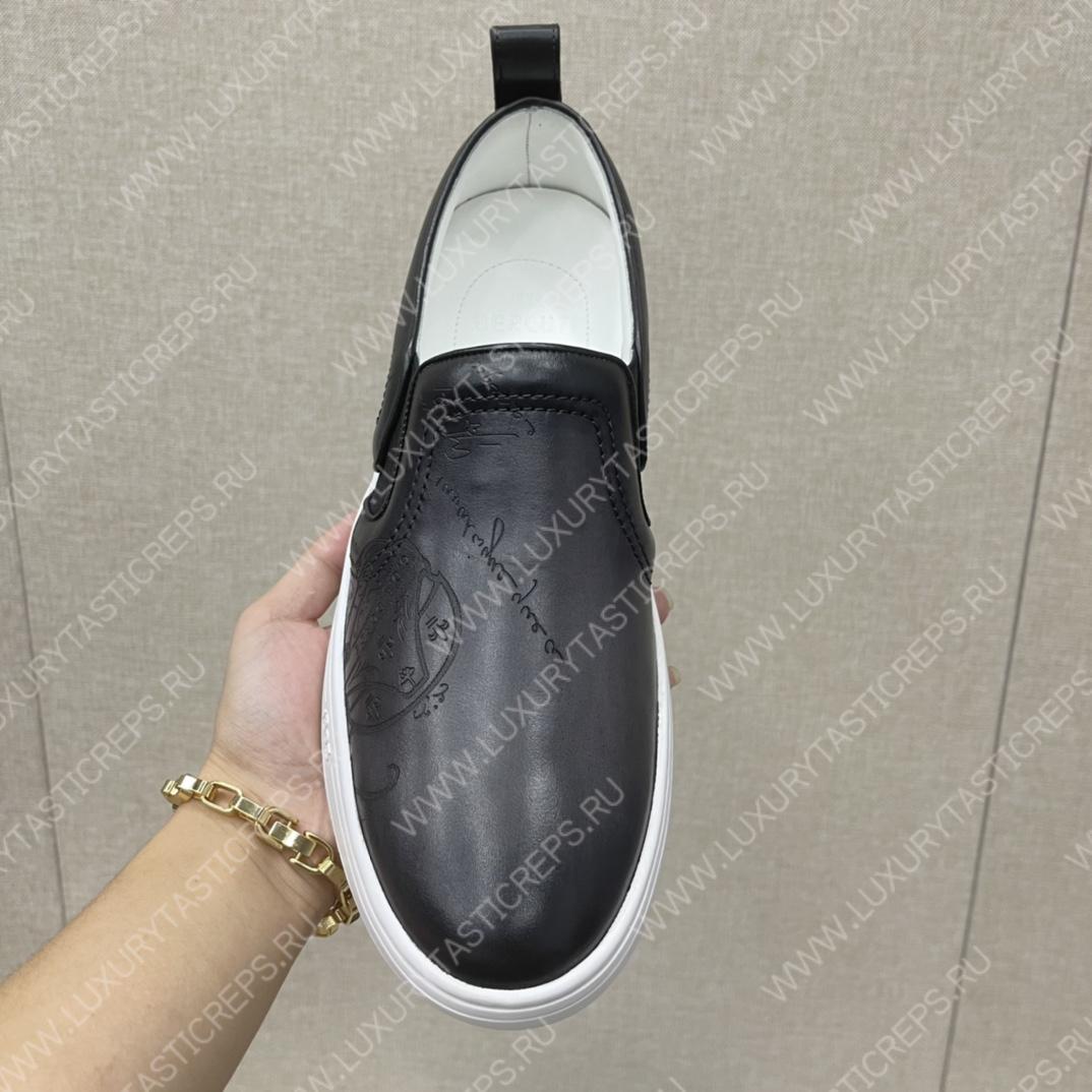BERLUTI PLAYTIME SCRITTO SLIP-ON BLACK GREY S5685-V2