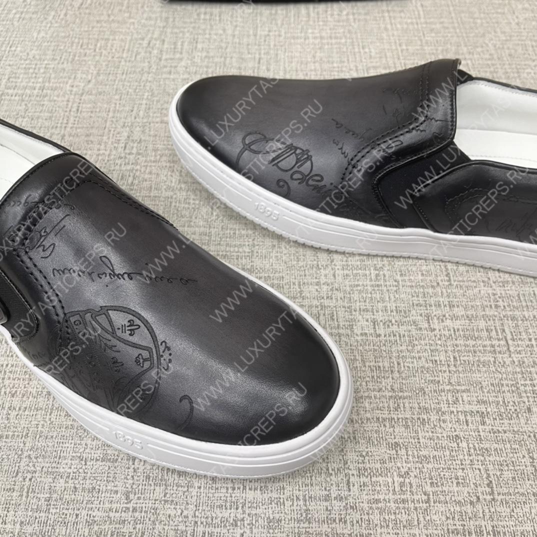 BERLUTI PLAYTIME SCRITTO SLIP-ON BLACK GREY S5685-V2