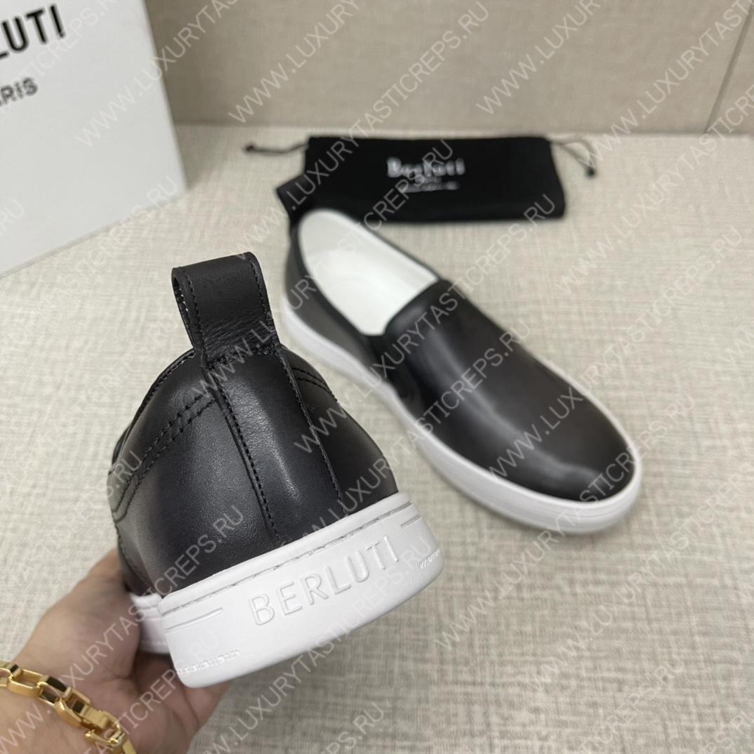 BERLUTI PLAYTIME SCRITTO SLIP-ON BLACK GREY S5685-V2