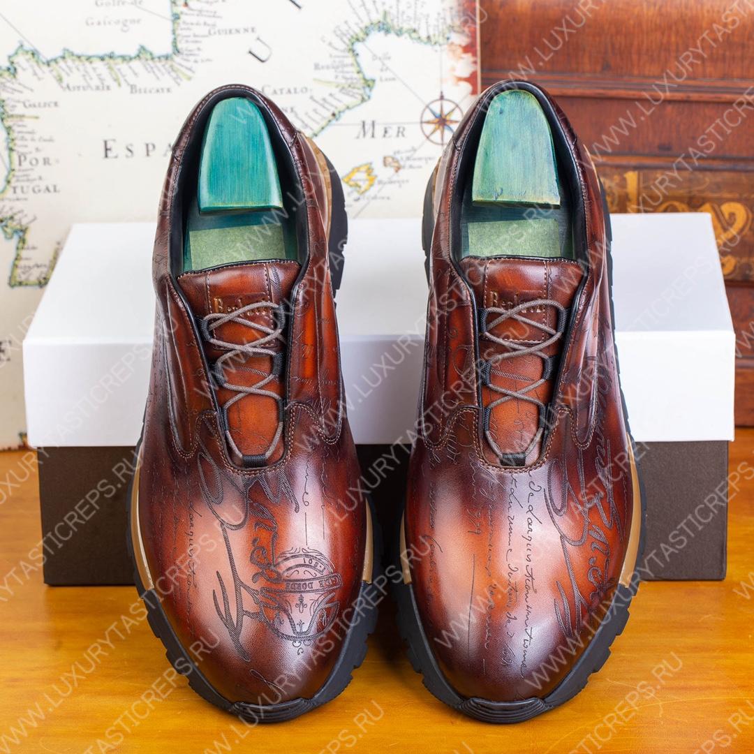 BERLUTI PLATOFF SCRITTO SNEAKER HONEY S5867