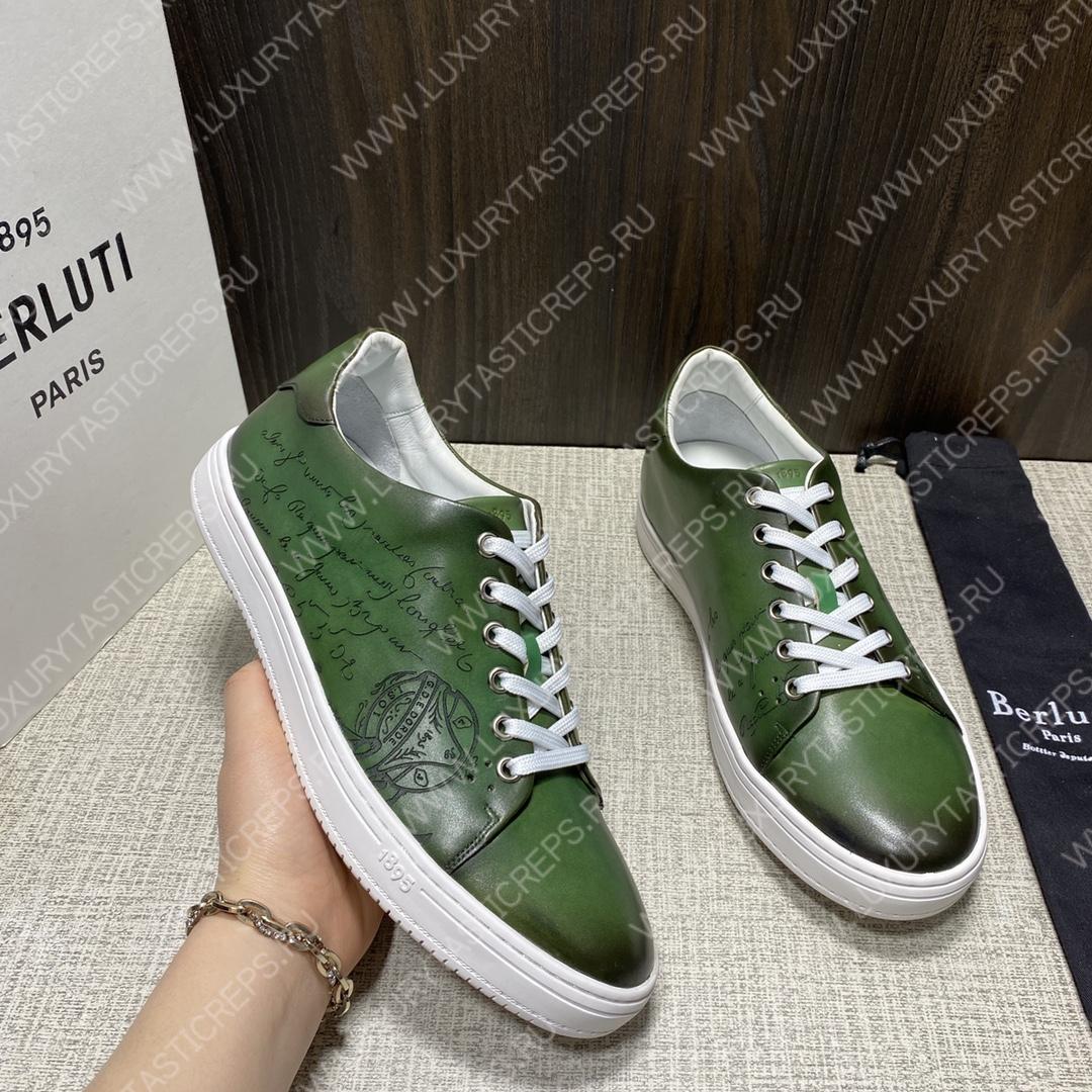 BERLUTI PLAYTIME SCRITTO SNEAKER BEETLE GREEN S5330-V2