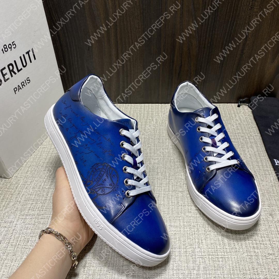 BERLUTI PLAYTIME SCRITTO SNEAKER BLUE S5330-V2
