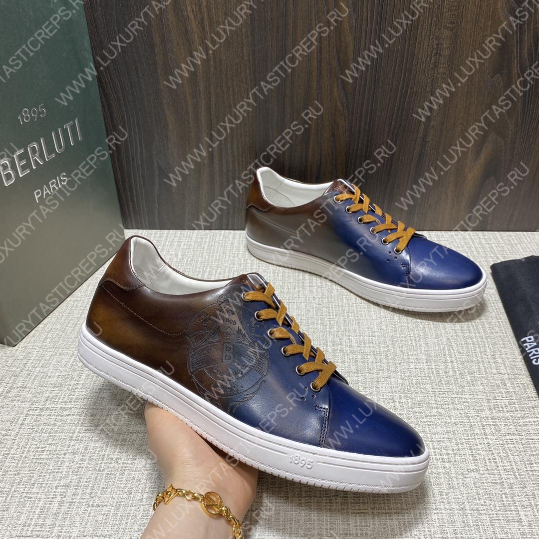 BERLUTI PLAYTIME SCRITTO SNEAKER INTENSE COCOA AND BLUE S5330-V2