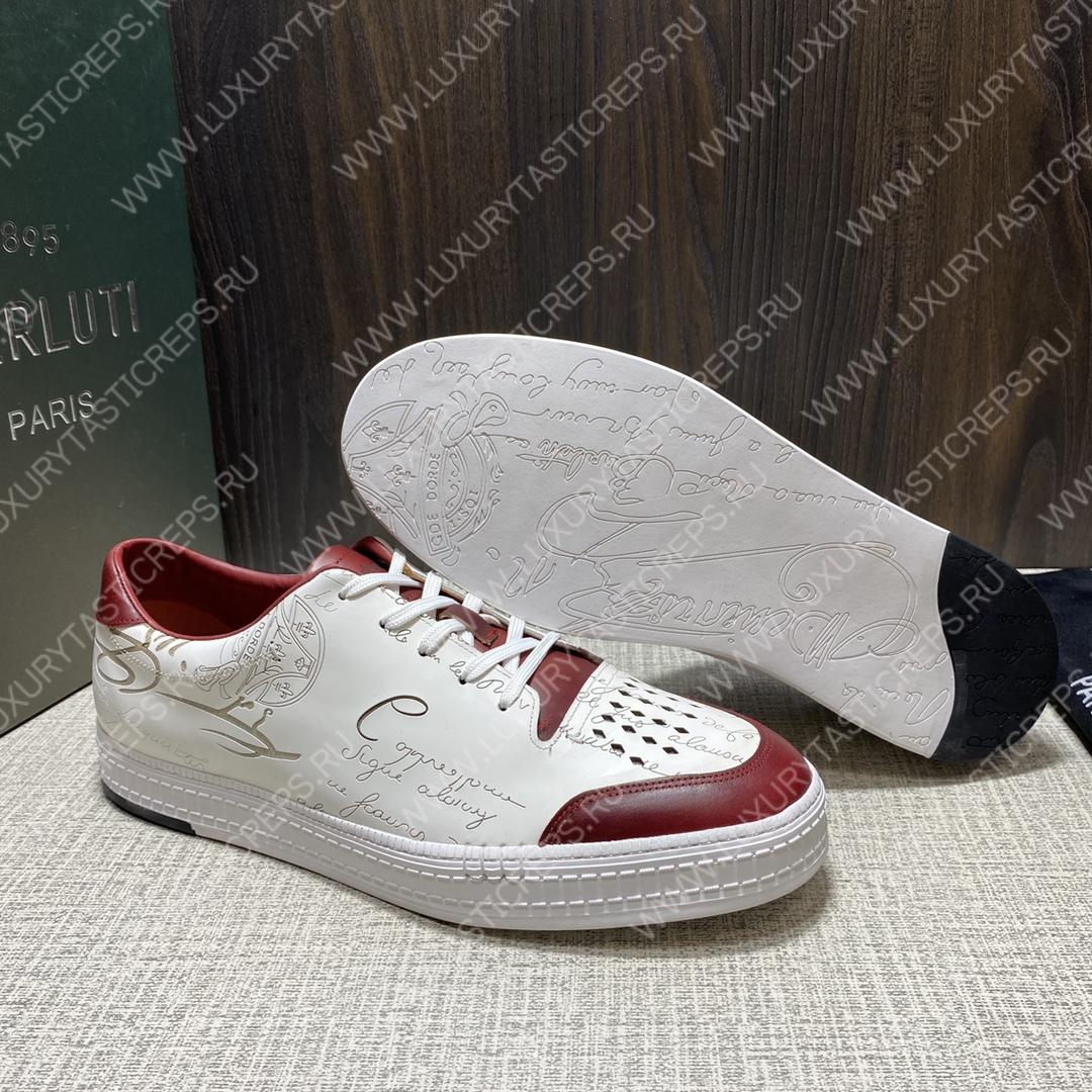 BERLUTI PLAYTIME SCRITTO SNEAKER WHITE AND RED S5304-V31