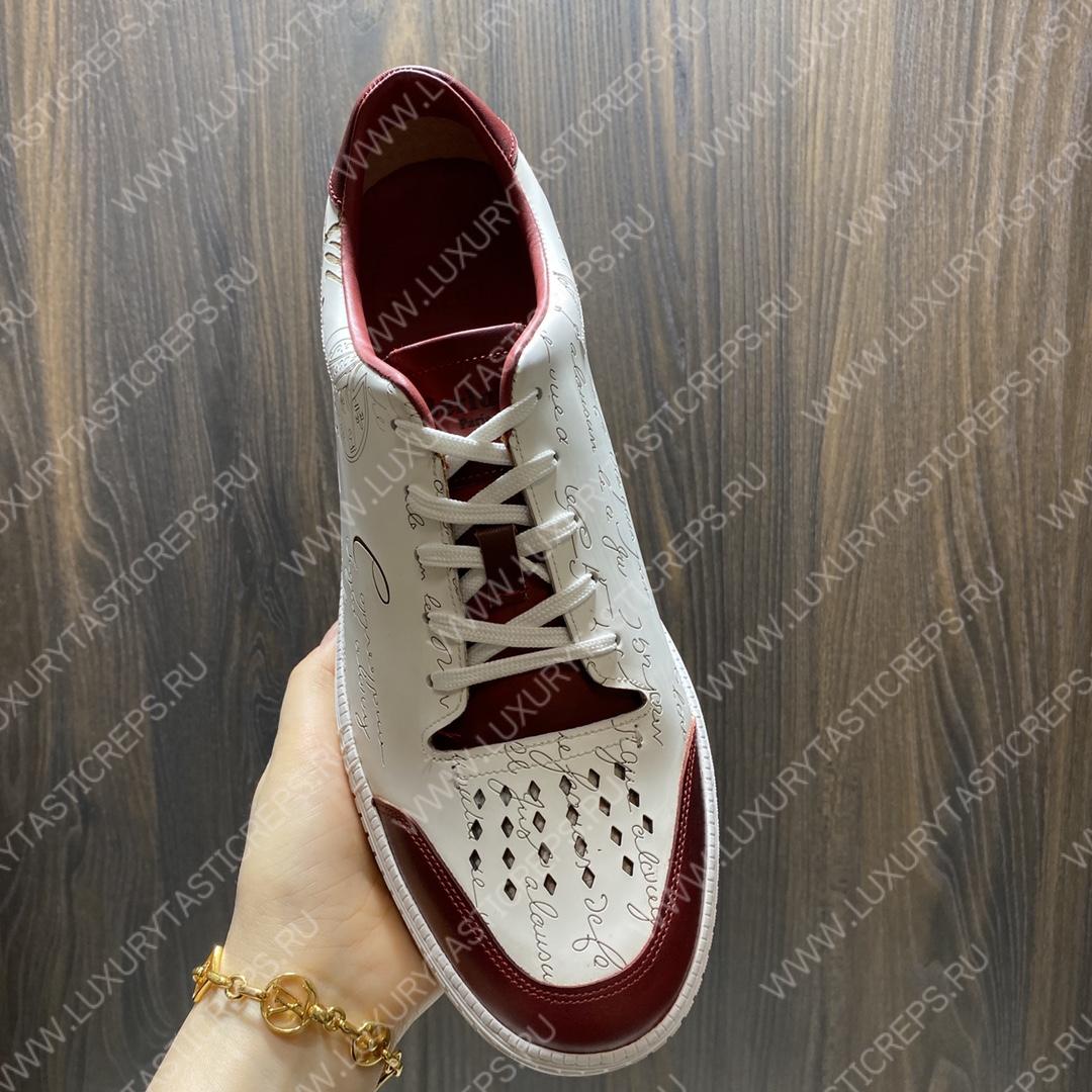 BERLUTI PLAYTIME SCRITTO SNEAKER WHITE AND RED S5304-V31