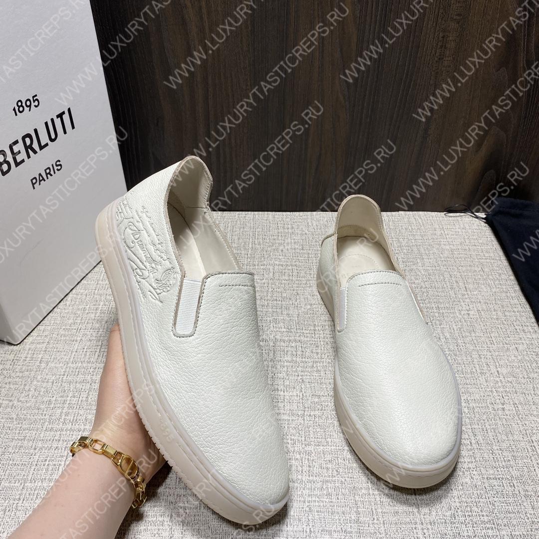BERLUTI EDIN SCRITTO SLIP ON WHITE S5752-D2