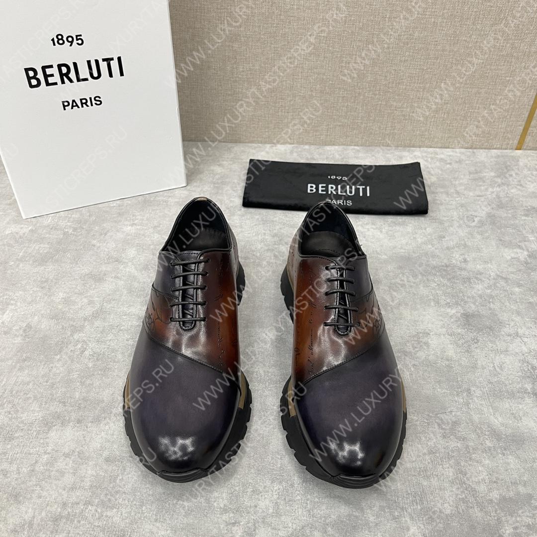 BERLUTI FAST TRACK SCRITTO SNEAKER CHARCOL BROWN AND BLACK S6009-V2