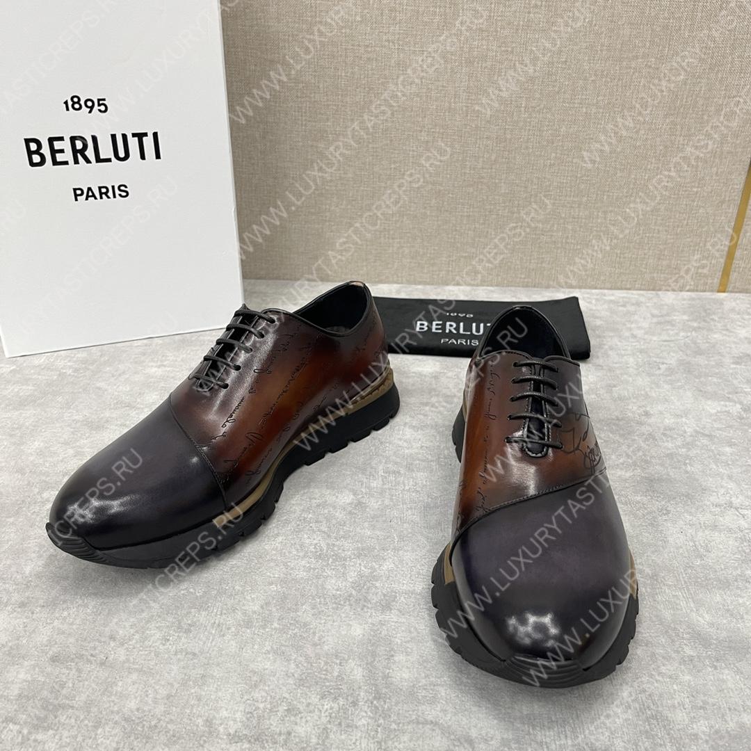 BERLUTI FAST TRACK SCRITTO SNEAKER CHARCOL BROWN AND BLACK S6009-V2