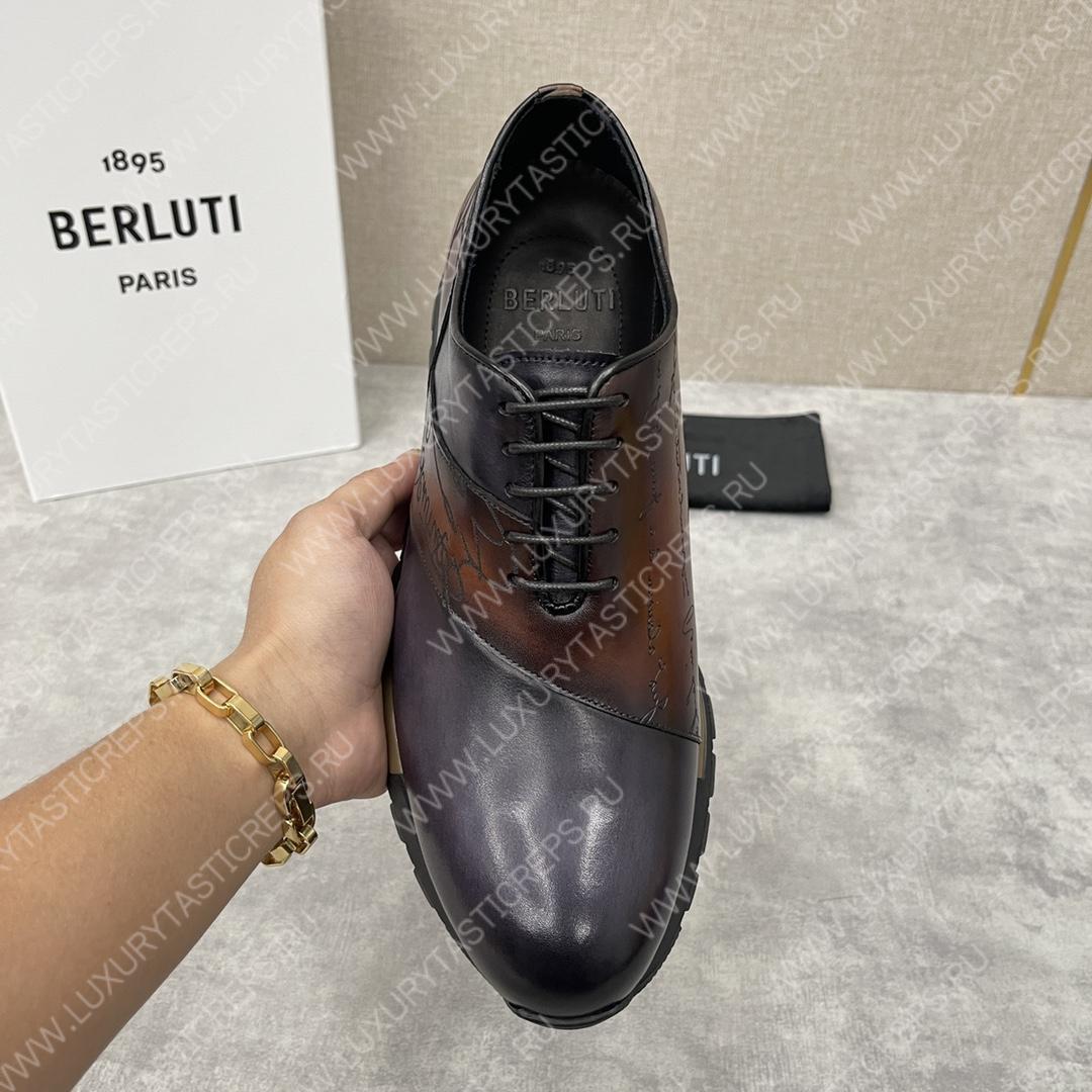 BERLUTI FAST TRACK SCRITTO SNEAKER CHARCOL BROWN AND BLACK S6009-V2