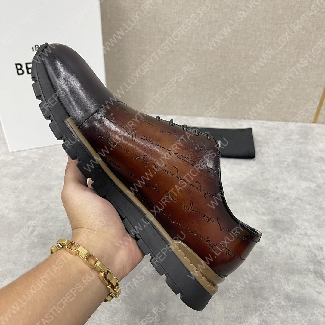 BERLUTI FAST TRACK SCRITTO SNEAKER CHARCOL BROWN AND BLACK S6009-V2