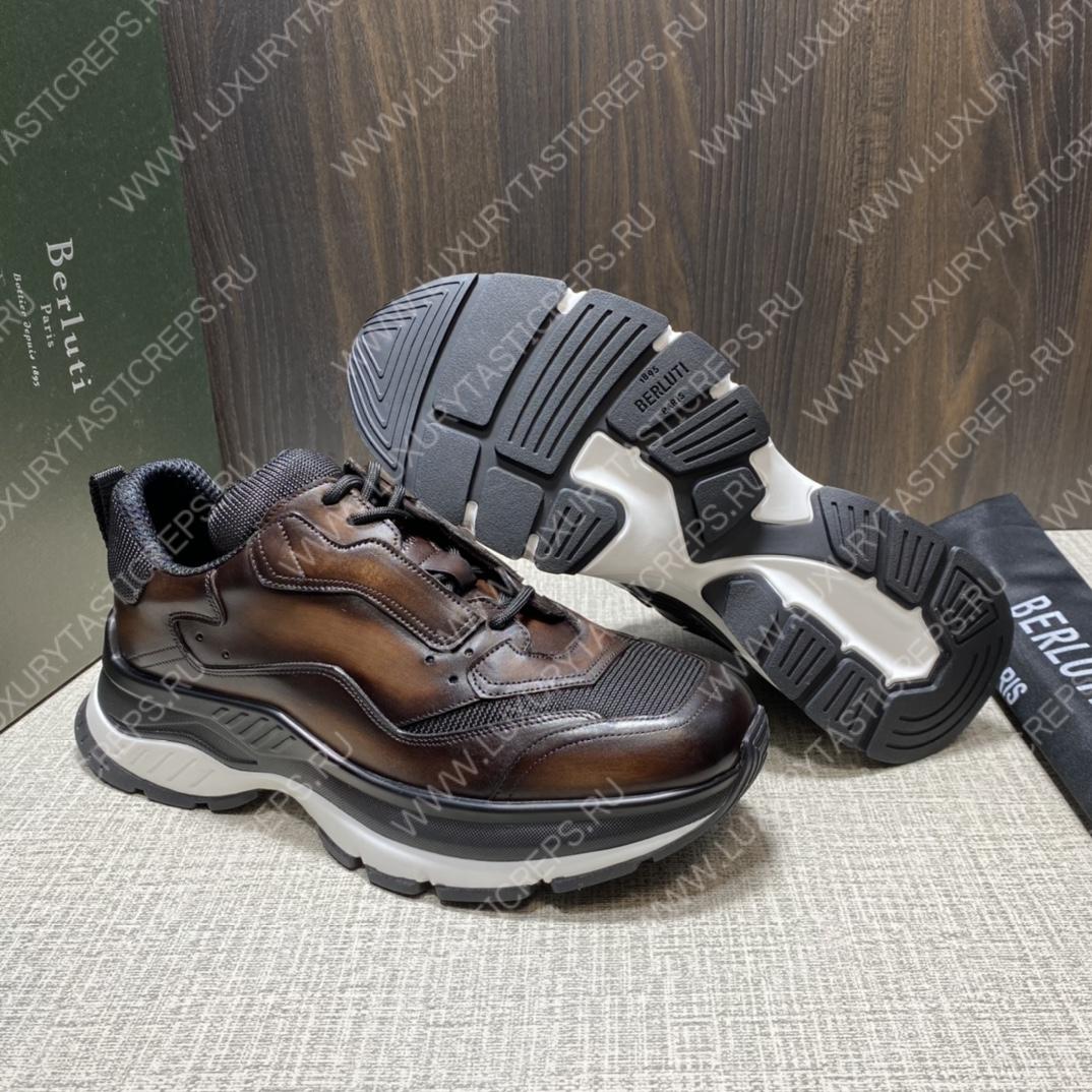 BERLUTI PLAYOFF SCRITTO LEATHER SNEAKER DARK BROWN S5867-V2
