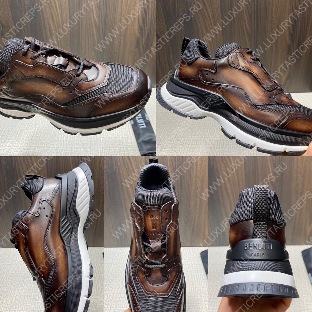 BERLUTI PLAYOFF SCRITTO LEATHER SNEAKER DARK BROWN S5867-V2