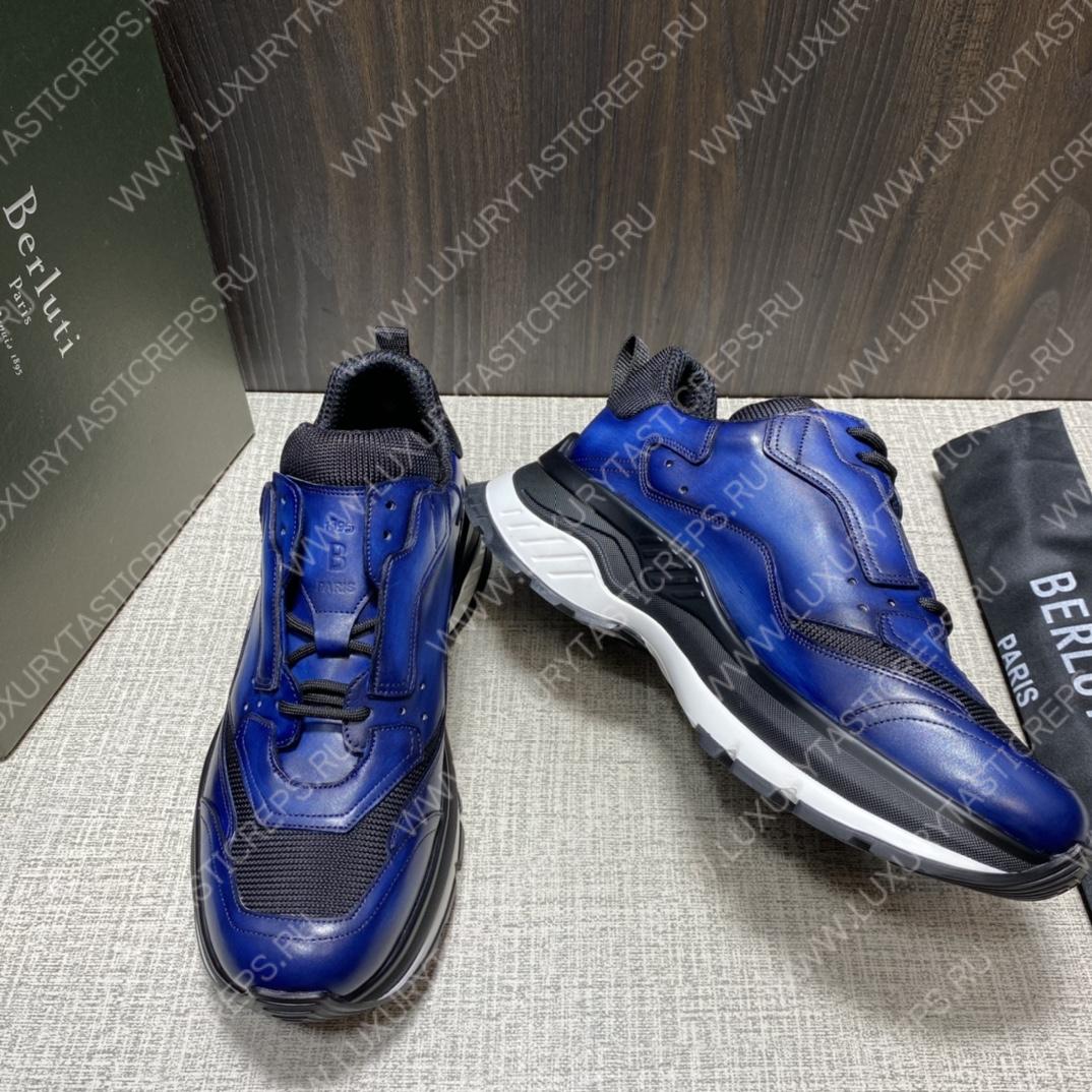 BERLUTI PLAYOFF SCRITTO LEATHER SNEAKER BLUE S5867-V2