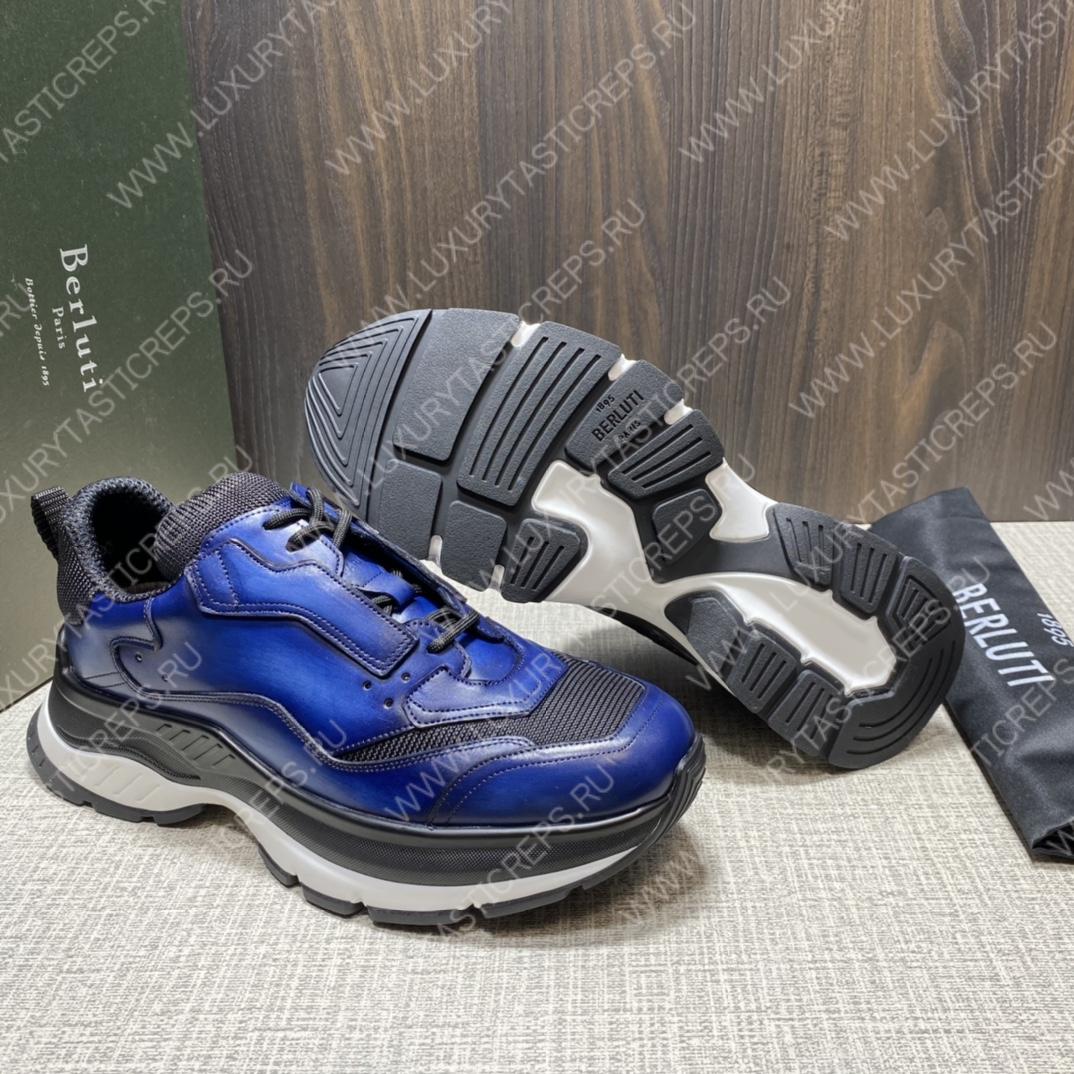 BERLUTI PLAYOFF SCRITTO LEATHER SNEAKER BLUE S5867-V2