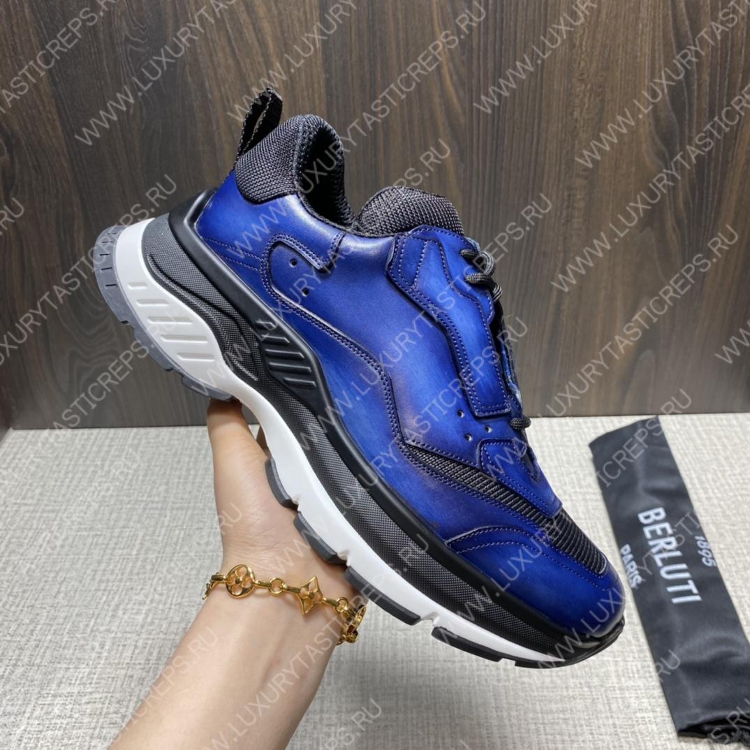 BERLUTI PLAYOFF SCRITTO LEATHER SNEAKER BLUE S5867-V2