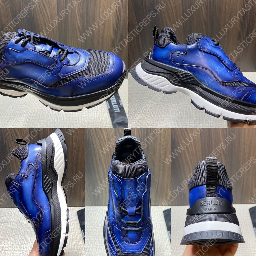 BERLUTI PLAYOFF SCRITTO LEATHER SNEAKER BLUE S5867-V2