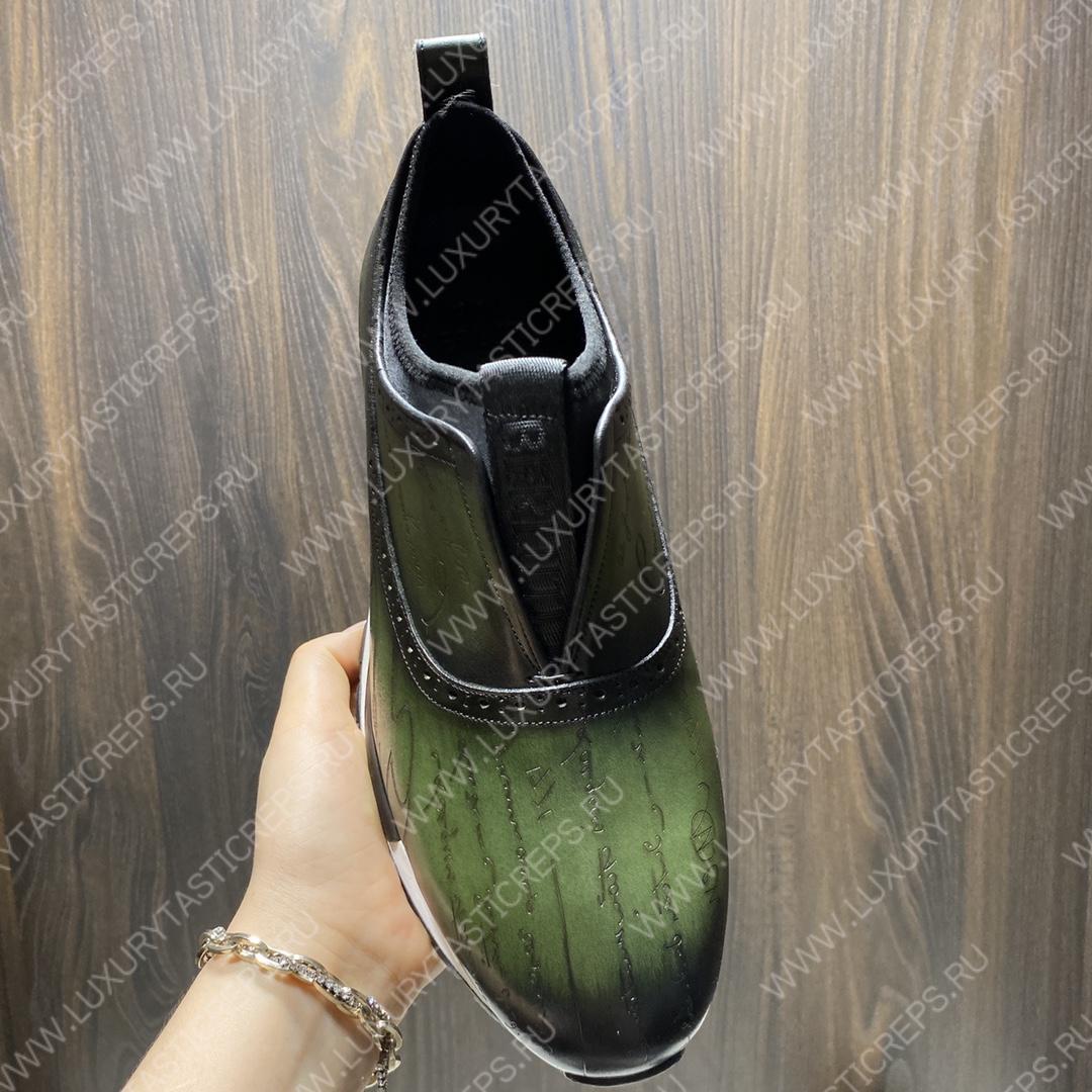 BERLUTI FAST TRACK SCRITTO SNEAKERS GREEN S4970