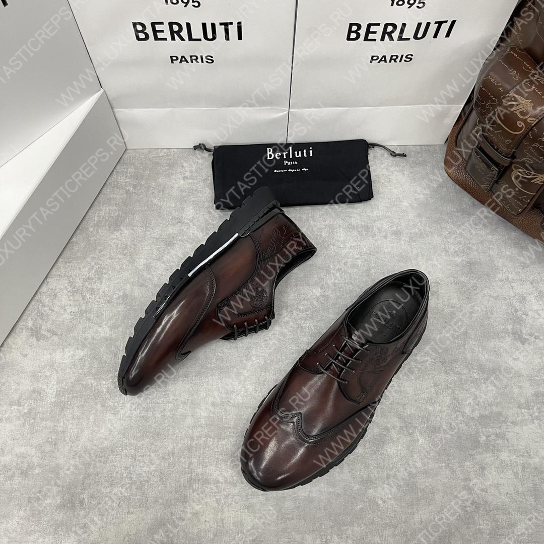 BERLUTI FAST TRACK SCRITTO SNEAKER CHARCOAL BROWN S5541-V2