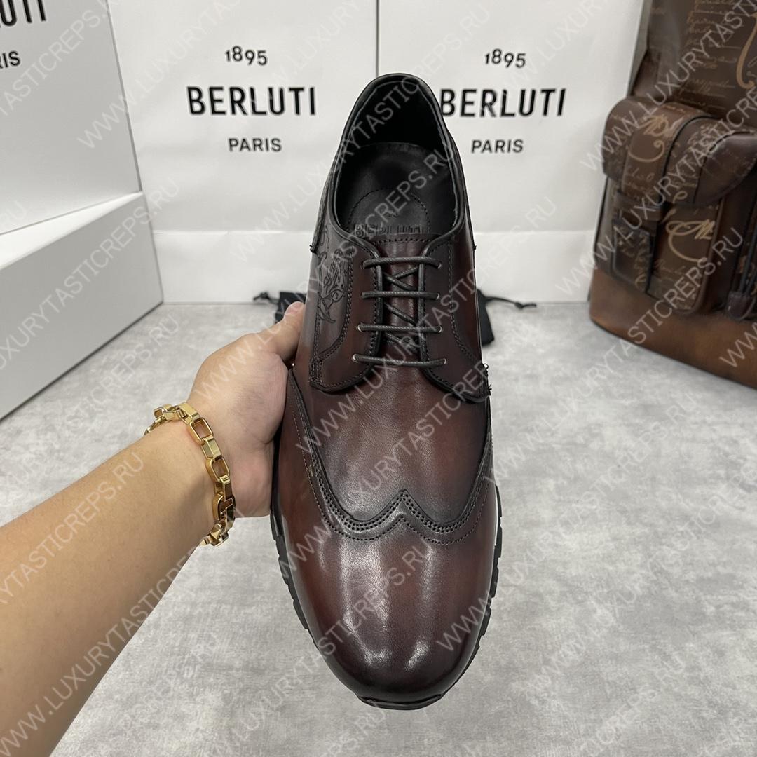 BERLUTI FAST TRACK SCRITTO SNEAKER CHARCOAL BROWN S5541-V2