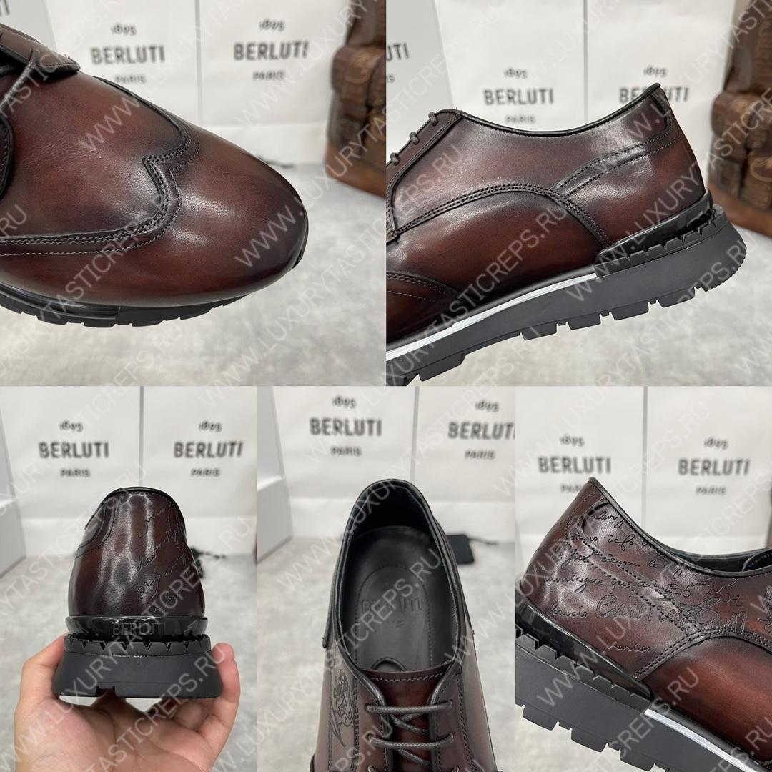 BERLUTI FAST TRACK SCRITTO SNEAKER CHARCOAL BROWN S5541-V2