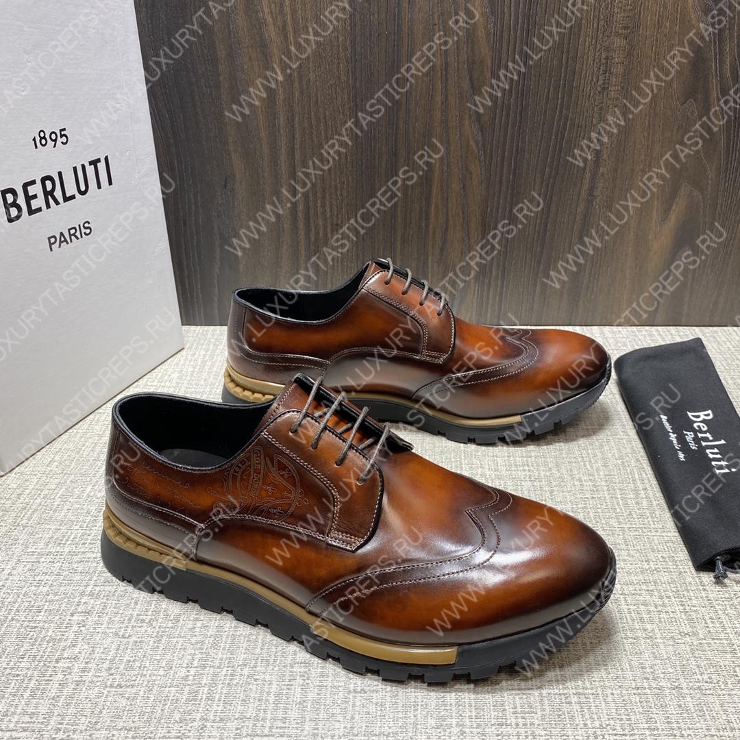 BERLUTI FAST TRACK SCRITTO SNEAKER TOBACCO BIS S5541