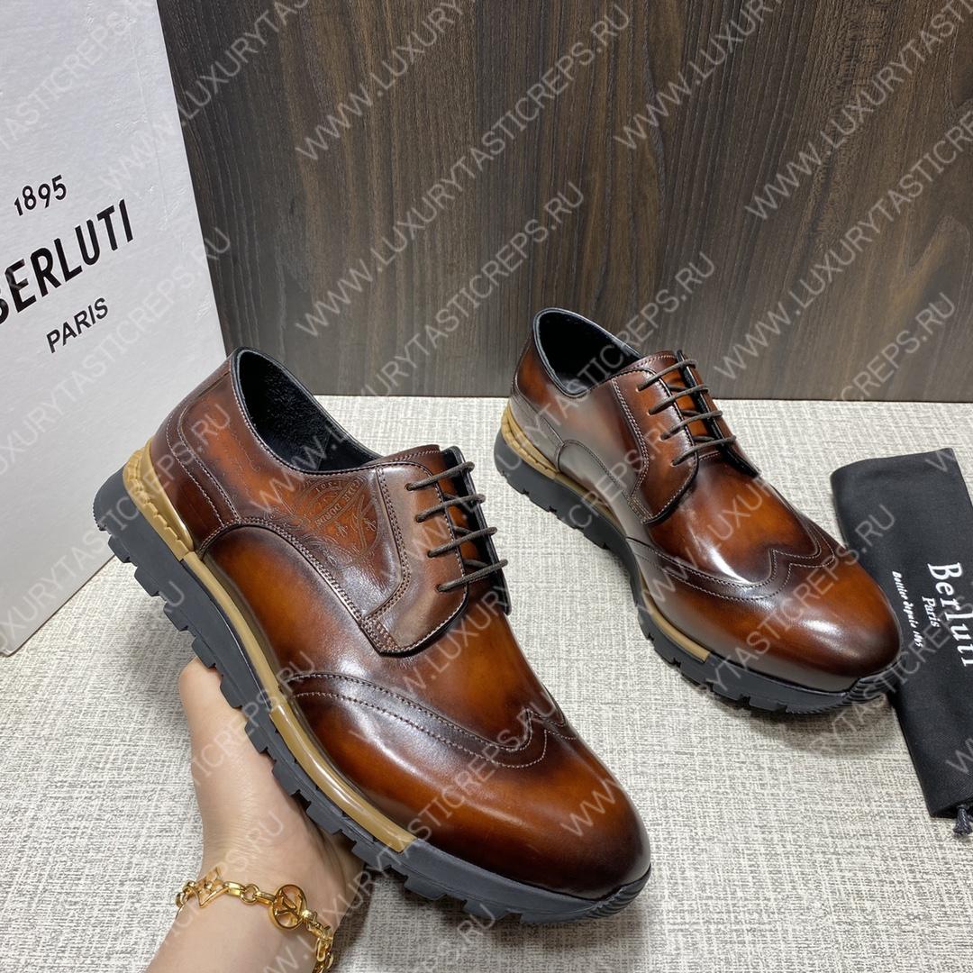 BERLUTI FAST TRACK SCRITTO SNEAKER TOBACCO BIS S5541