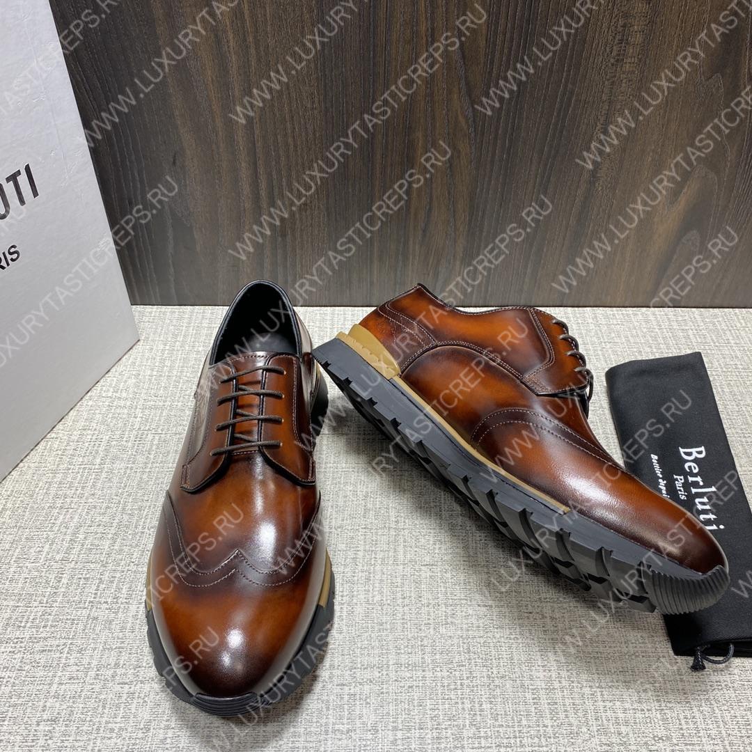 BERLUTI FAST TRACK SCRITTO SNEAKER TOBACCO BIS S5541