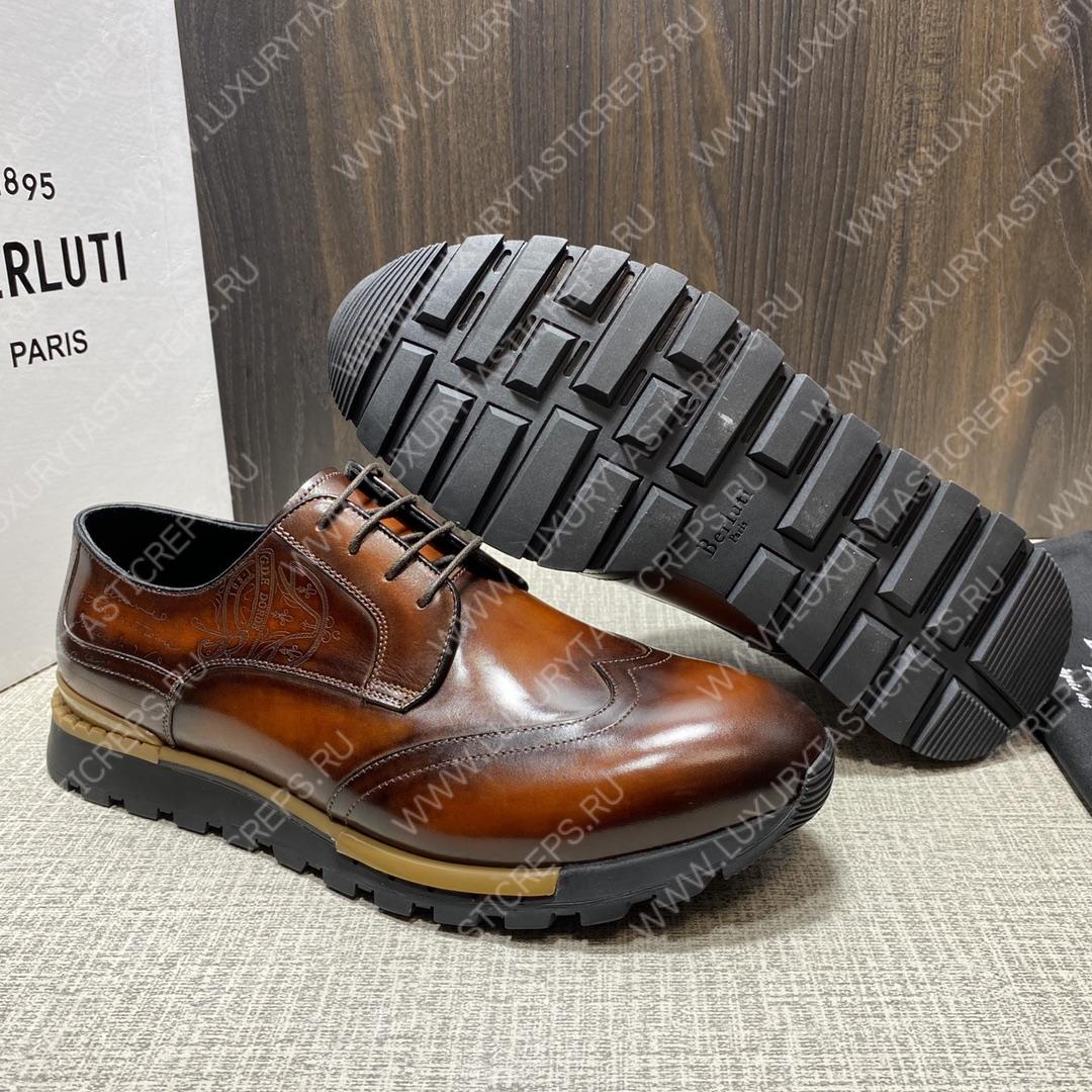 BERLUTI FAST TRACK SCRITTO SNEAKER TOBACCO BIS S5541