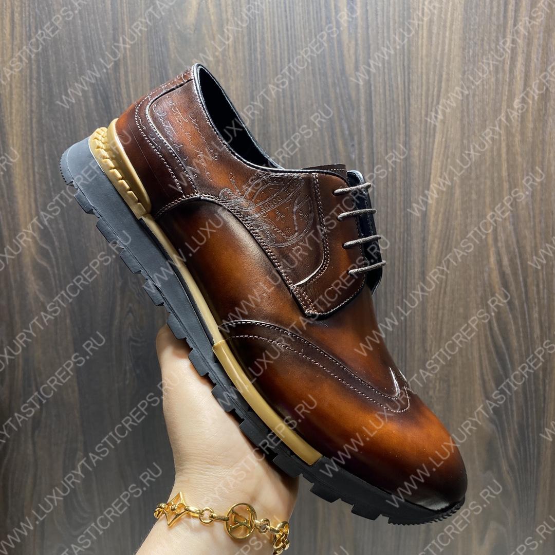 BERLUTI FAST TRACK SCRITTO SNEAKER TOBACCO BIS S5541