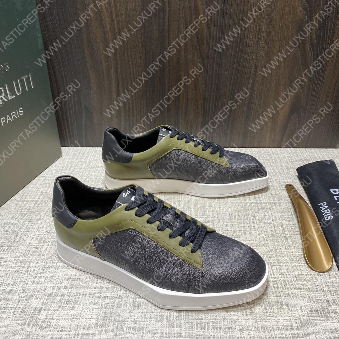 BERLUTI PLAYTIME SNEAKER BLACK AND KHAKI S6163-V31