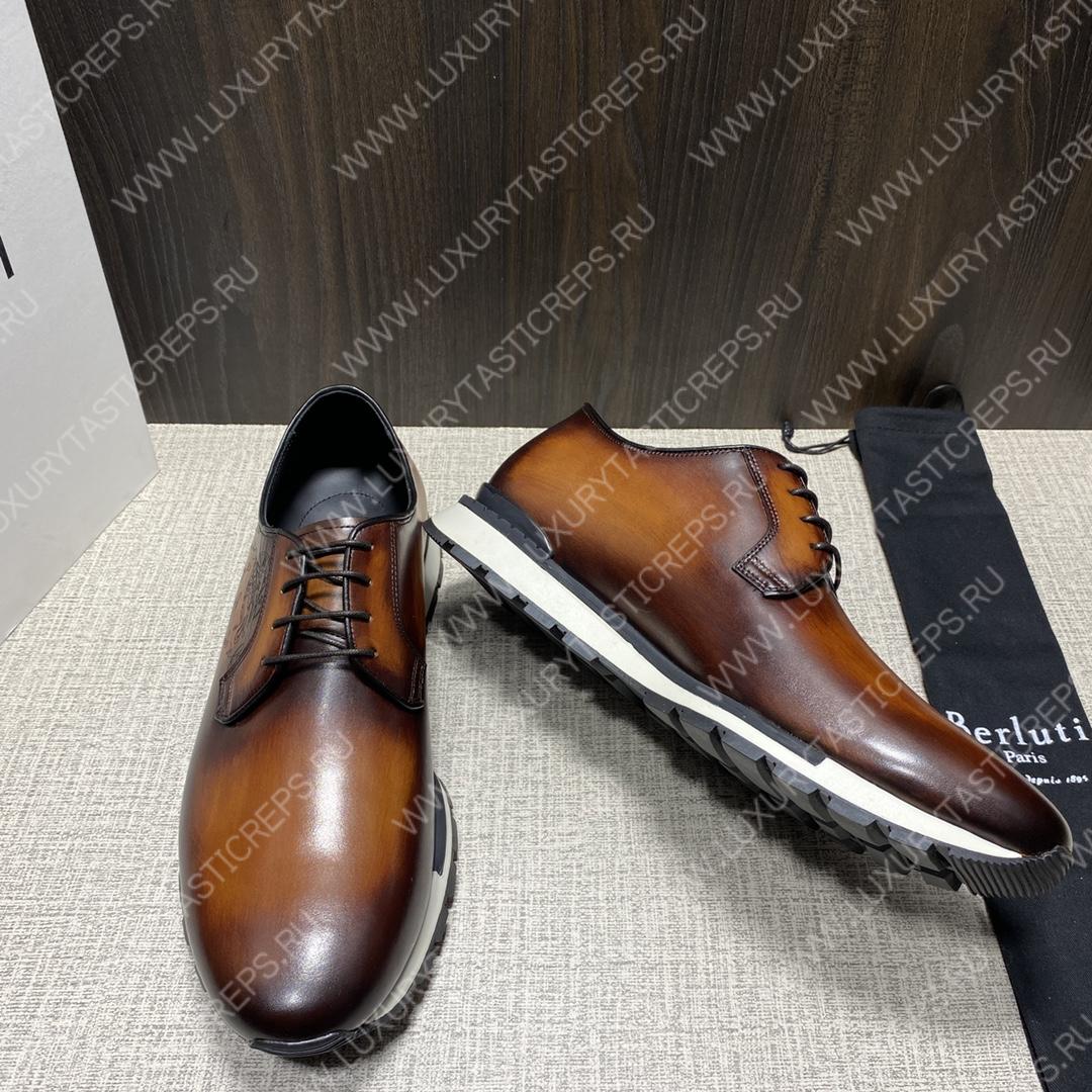 BERLUTI FAST TRACK SCRITTO SNEAKERS BROWN S3873-V1