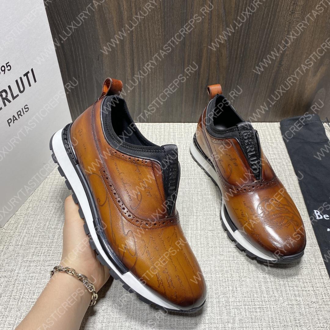 BERLUTI FAST TRACK SCRITTO SNEAKERS BROWN S3873-V1