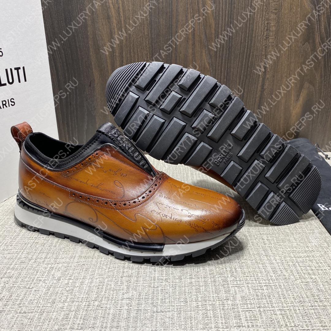 BERLUTI FAST TRACK SCRITTO SNEAKERS BROWN S3873-V1