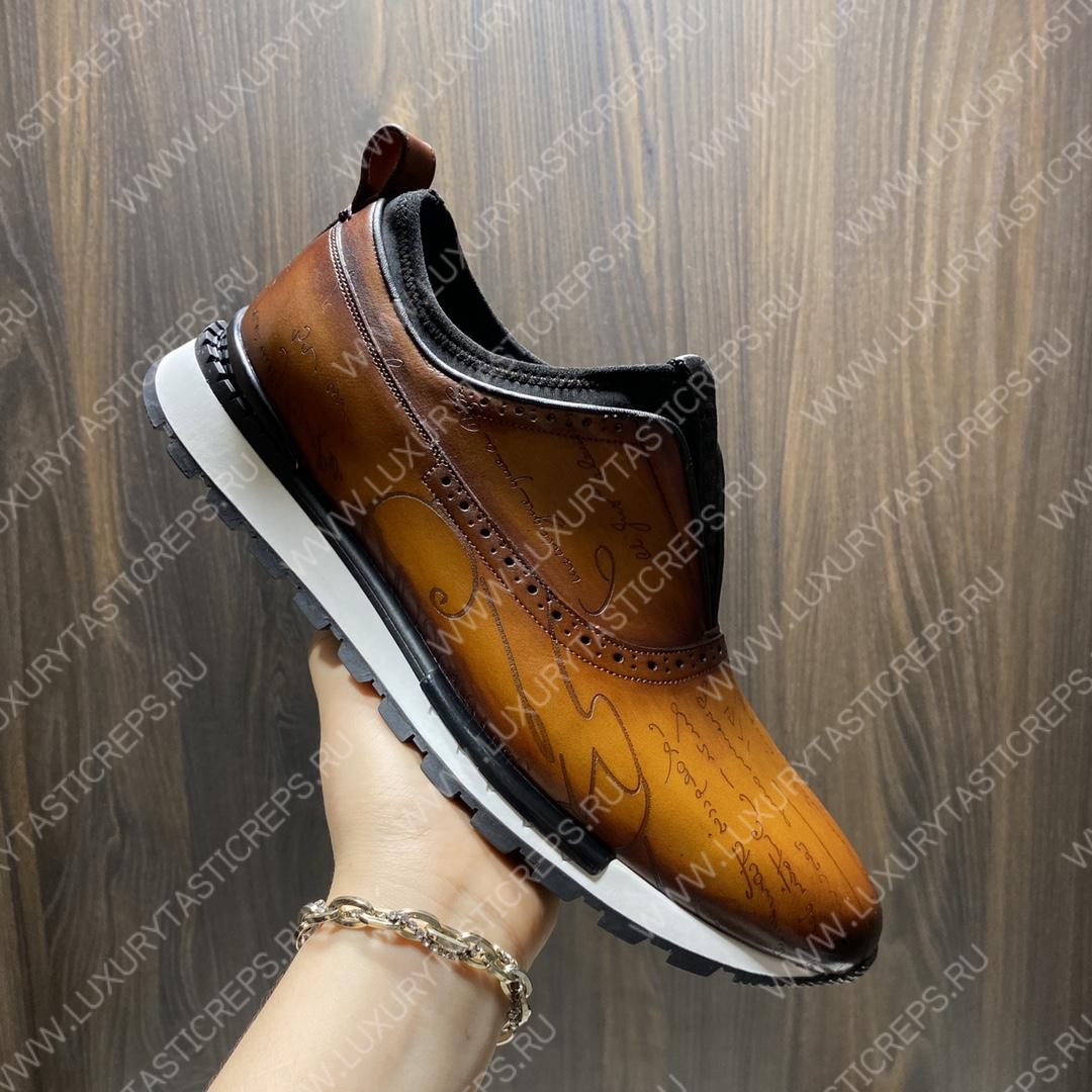BERLUTI FAST TRACK SCRITTO SNEAKERS BROWN S3873-V1