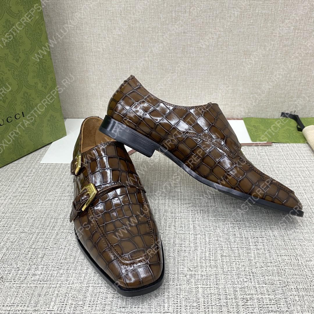 G*u*i signora double croc monk strap shoes brown m60171