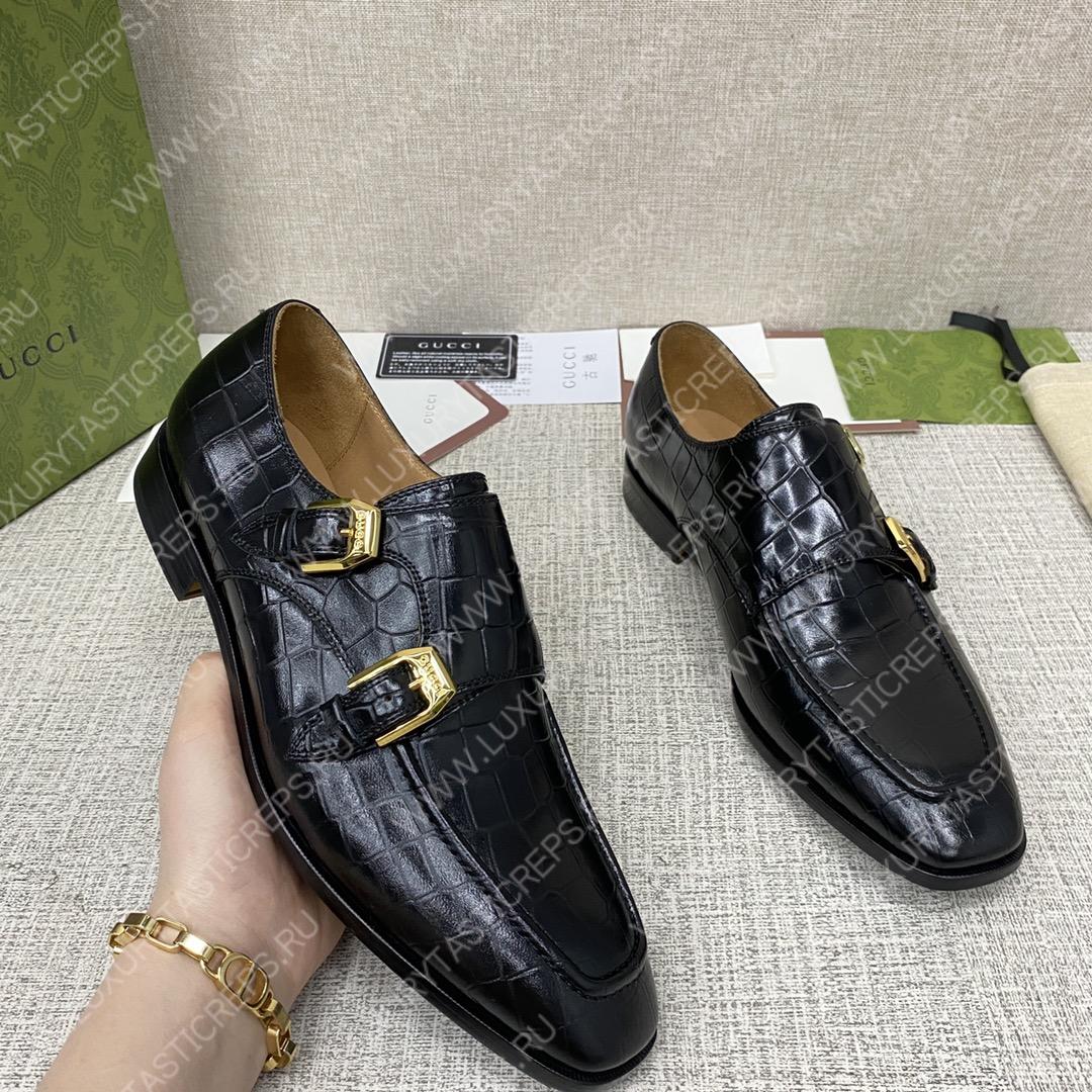 G*u*i signora double croc monk strap shoes black m60171