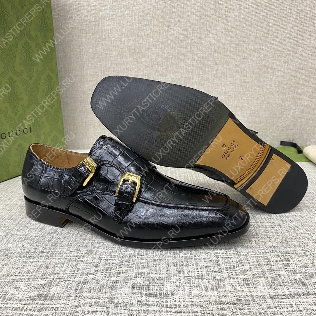 G*u*i signora double croc monk strap shoes black m60171