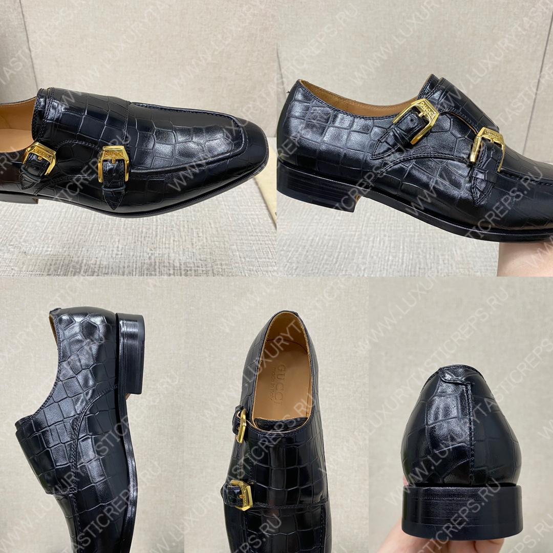 G*u*i signora double croc monk strap shoes black m60171