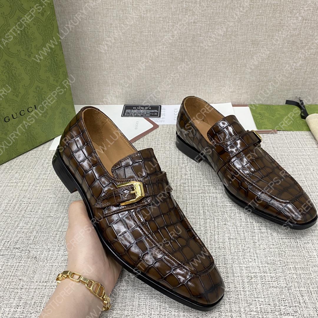 G*u*i signora monk croc strap shoes brown m60173