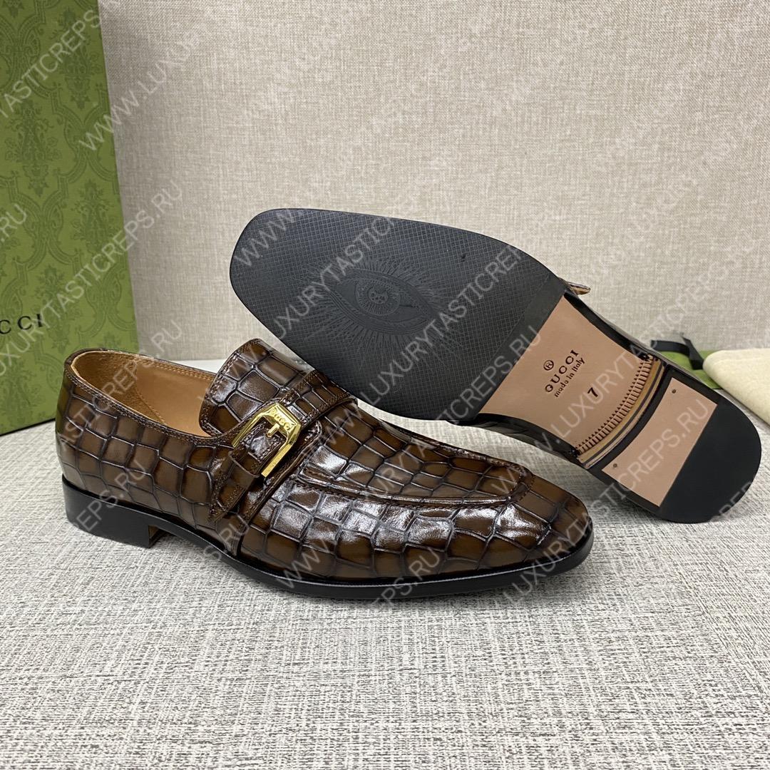G*u*i signora monk croc strap shoes brown m60173