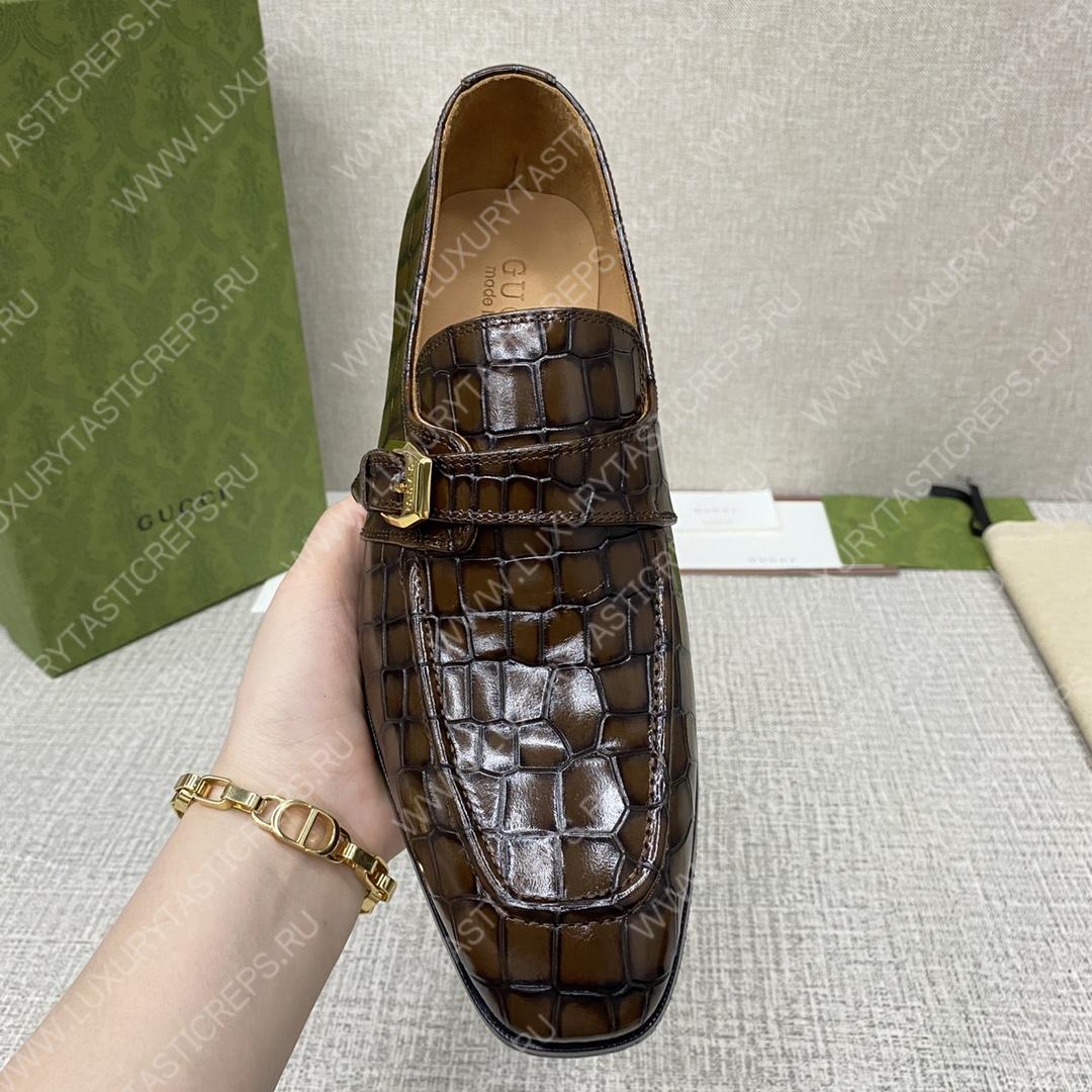 G*u*i signora monk croc strap shoes brown m60173