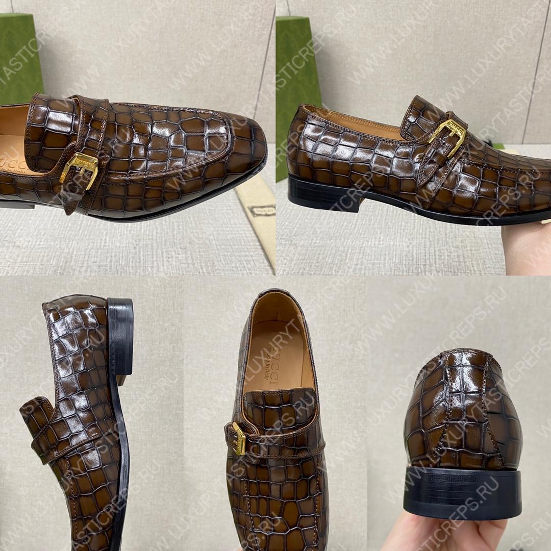 G*u*i signora monk croc strap shoes brown m60173