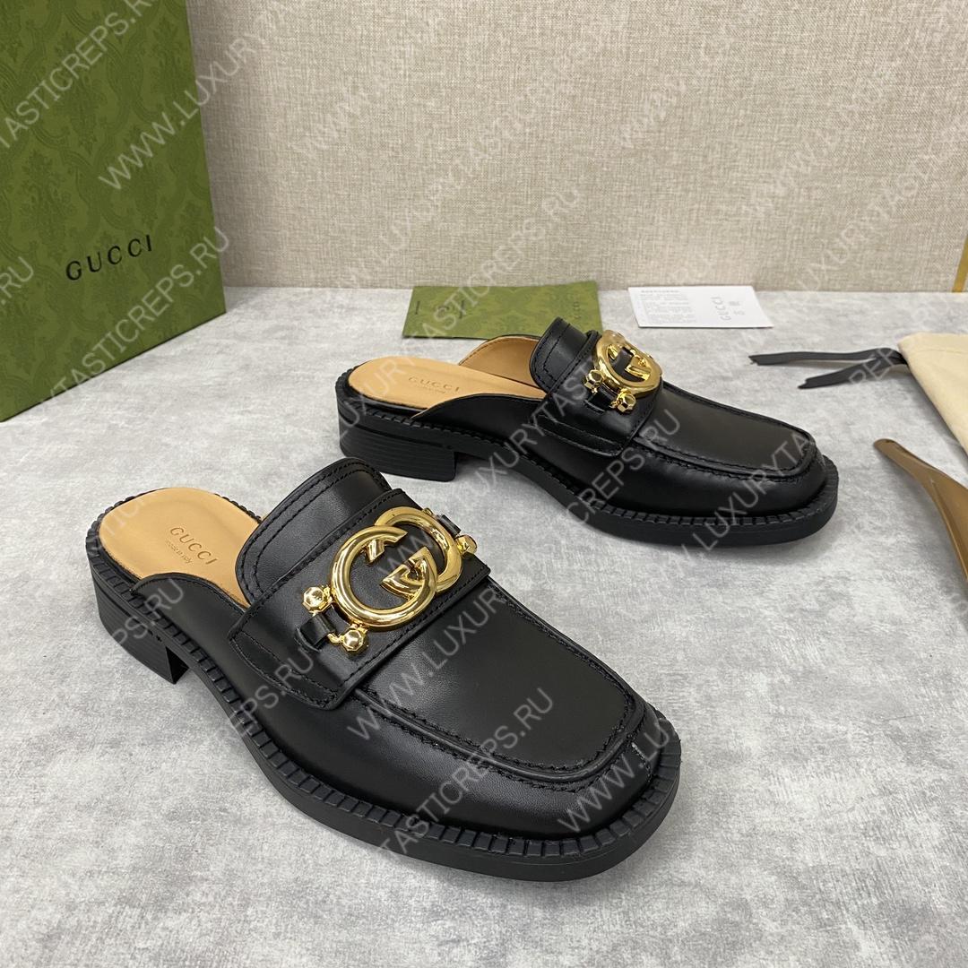 G*u*i nadeline interlocking-g mule black 723668