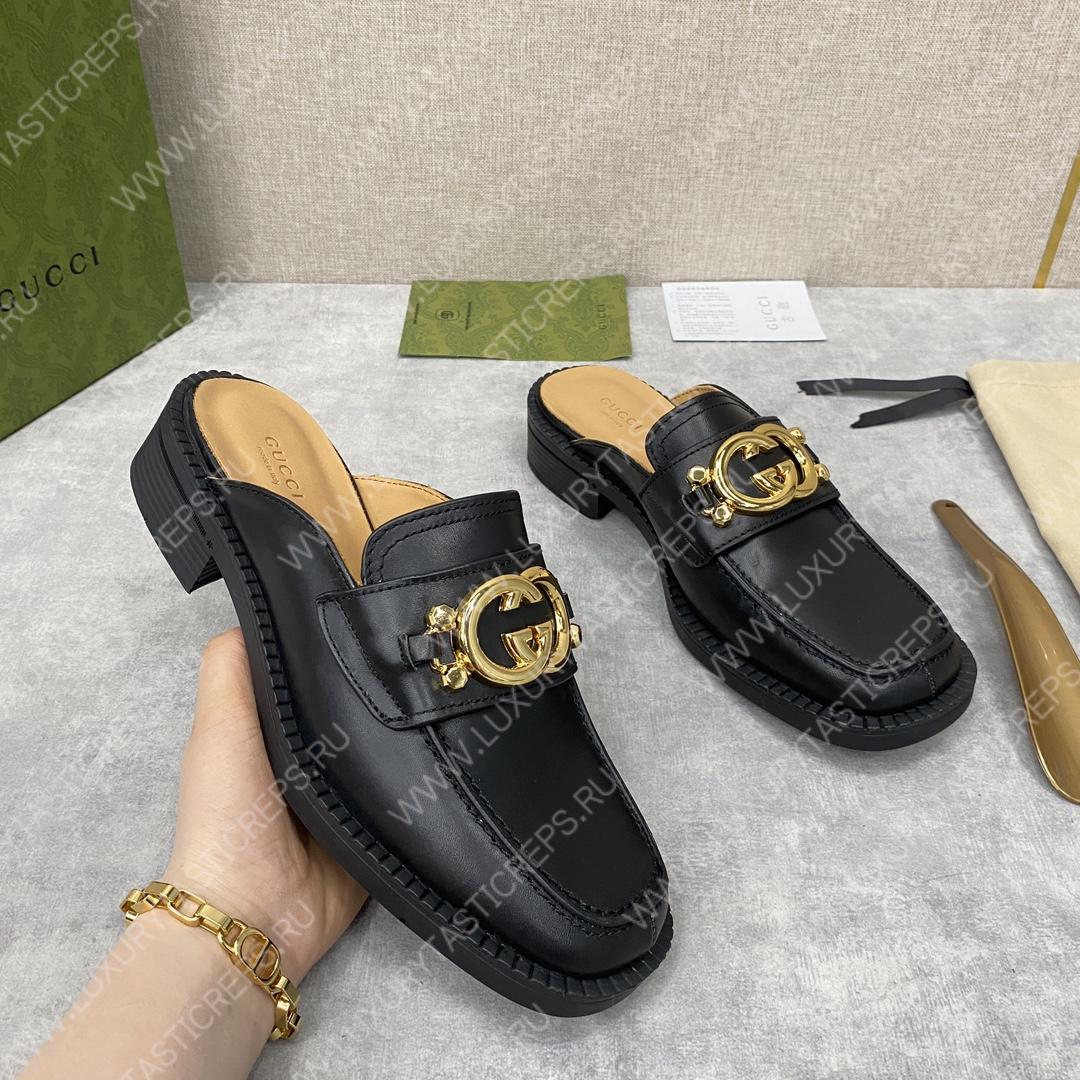 G*u*i nadeline interlocking-g mule black 723668